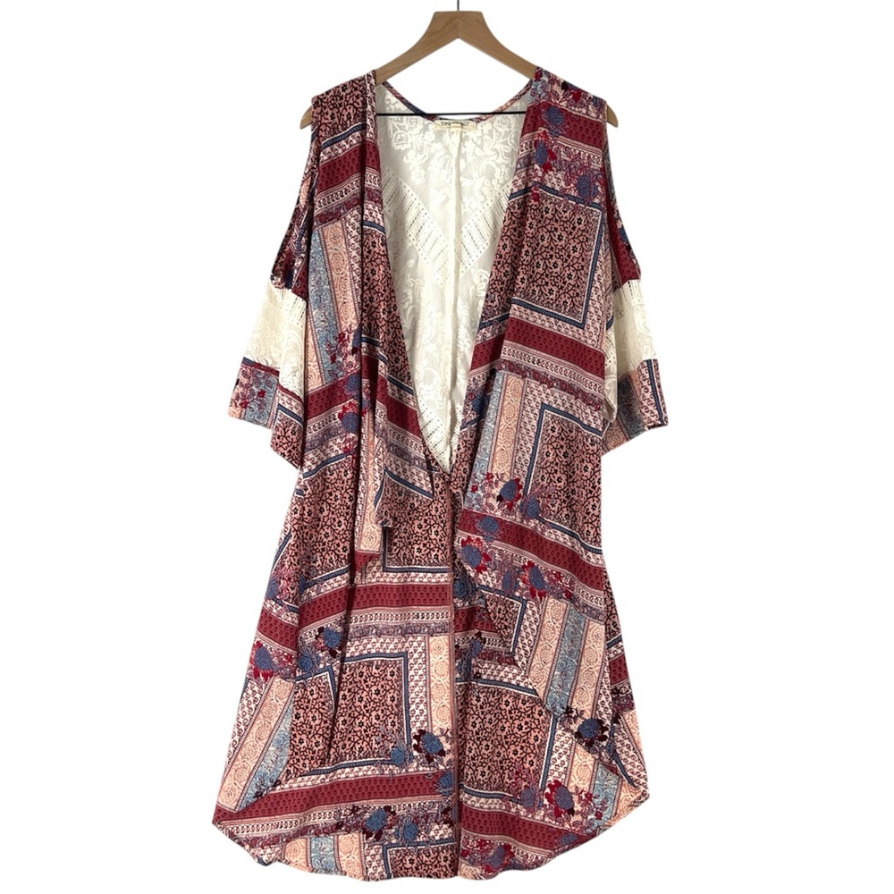 Living Doll Lace Panel‎ Crepe Chiffon Floral  High Low Drape Long Line Kimono XL